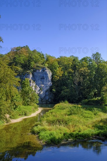 Amalienfelsen on the Danube, Fuerstlicher Park Inzigkofen near Sigmaringen, Upper Danube Valley, Baden-Wuerttemberg, Germany, Europe