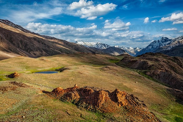 Himalayan landscape in Himalayas mountains in Spiti valley. Himachal Pradesh, India, Asia