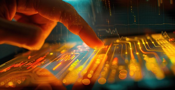 A finger pressing a virtual cloud icon on a digital touchscreen interface AI generated