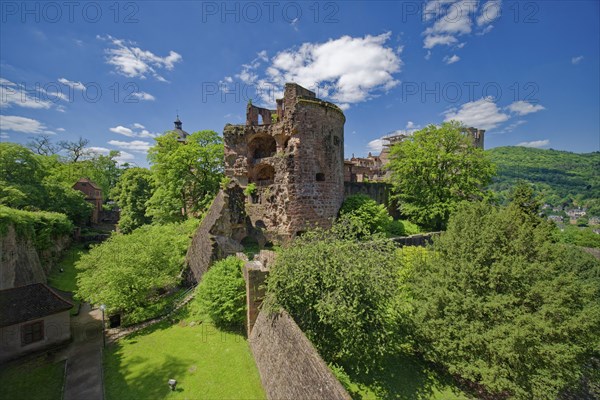 Keep, the Krautturm, also known as the Gesprengter Turm, Heidelberg Castle and Castle Ruins, Heidelberg, Baden-Wuerttemberg, Germany, Europe