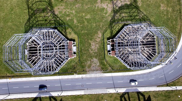 Steel skeleton of a cooling tower on the Phoenix West site in Dortmund. Following the closure of the blast furnace plant, which last belonged to ThyssenKrupp Stahl AG, a blast furnace with ancillary units was dismantled and shipped to China. The facilities and buildings of the old steelworks are listed buildings. Blast furnace 5 has been renovated and made accessible with an adventure trail, Dortmund, 30.03.2014, Gelsenkirchen