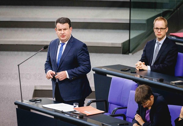 Hubertus Heil, Federal Minister of Labour and Social Affairs, recorded during the government questioning in the Bundestag in Berlin, 15.05.2024