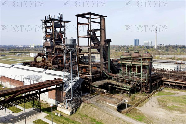 Former blast furnaces on the Phoenix West site in Dortmund. The areas are now being developed as the PHOENIX West technology and service centre for future technologies and for cultural and leisure uses. Facilities and buildings of the old steelworks are listed buildings, 30/03/2014, Gelsenkirchen