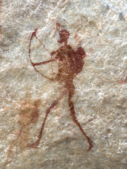 Prehistoric depiction of an archer hunting, archer, San rock paintings, Sevilla Art Rock Trail, Cederberg Mountains, near Clanwilliam, Western Cape, South Africa, Africa