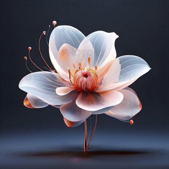 Digital rendered flower evolving in a futuristic forward botanical concept with minimalistic forms, AI generated