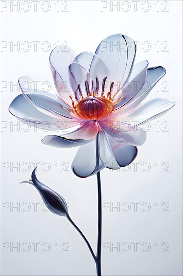 Digital rendered flower evolving in a futuristic forward botanical concept with minimalistic forms, AI generated