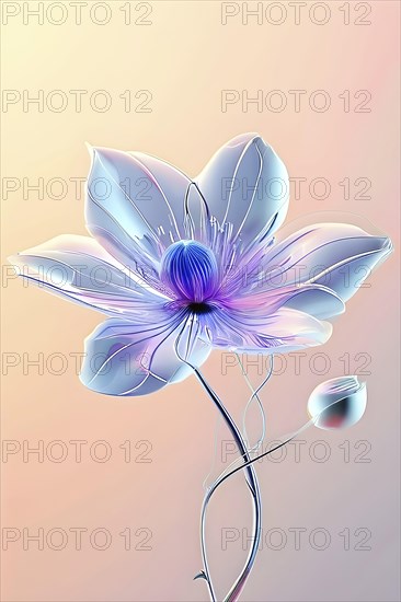 Digital rendered flower evolving in a futuristic forward botanical concept with minimalistic forms, AI generated