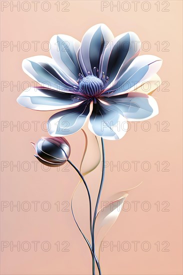 Digital rendered flower evolving in a futuristic forward botanical concept with minimalistic forms, AI generated