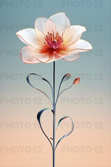 Digital rendered flower evolving in a futuristic forward botanical concept with minimalistic forms, AI generated