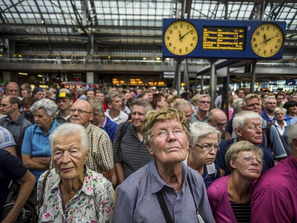 Passengers wait to board their plane at the airport, AI generated