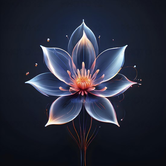 Digital rendered flower evolving in a futuristic forward botanical concept with minimalistic forms, AI generated