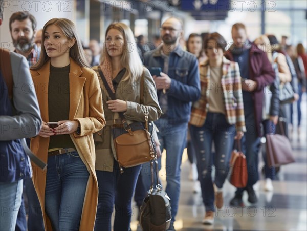 Passengers wait to board their plane at the airport, AI generated