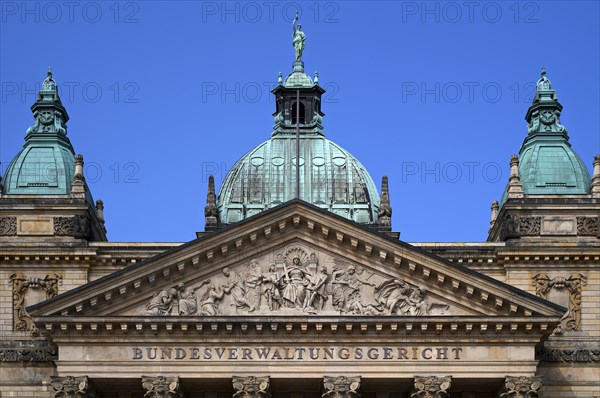 Lettering Federal Administrative Court under tympanum, former Imperial Court of Justice, Leipzig, Saxony, Germany, Europe