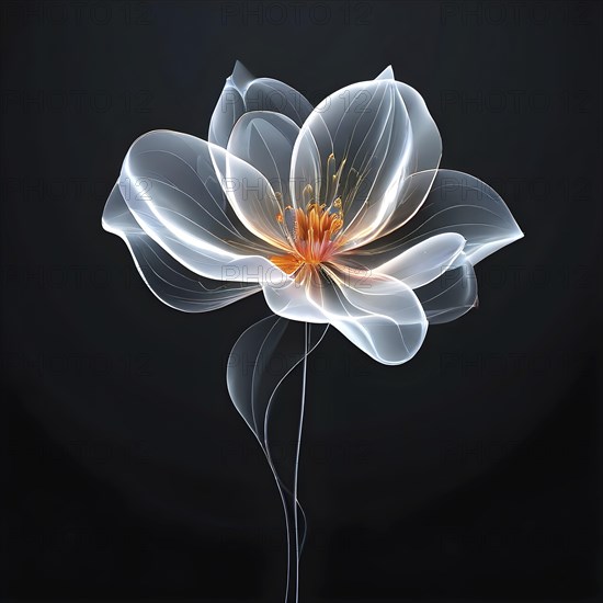 Digital rendered flower evolving in a futuristic forward botanical concept with minimalistic forms, AI generated