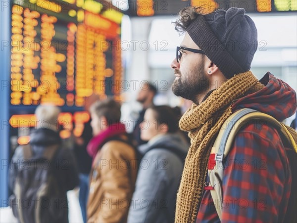 Passengers wait to board their plane at the airport, AI generated