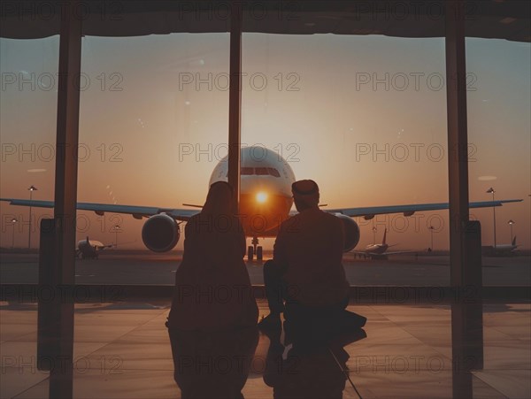 Passengers wait to board their plane at the airport, AI generated