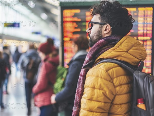 Passengers wait to board their plane at the airport, AI generated