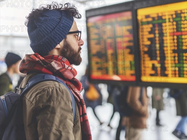 Passengers wait to board their plane at the airport, AI generated