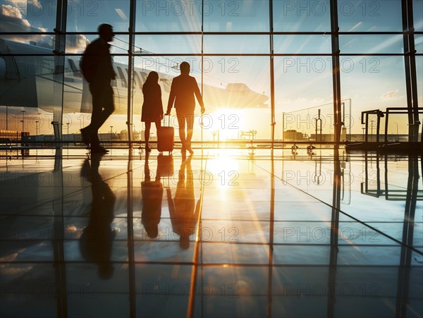 Passengers wait to board their plane at the airport, AI generated