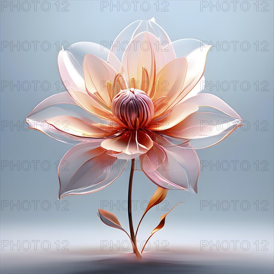 Digital rendered flower evolving in a futuristic forward botanical concept with minimalistic forms, AI generated