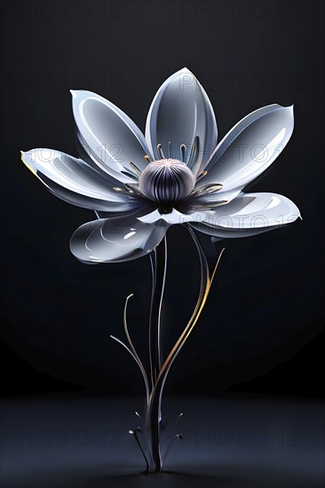 Digital rendered flower evolving in a futuristic forward botanical concept with minimalistic forms, AI generated