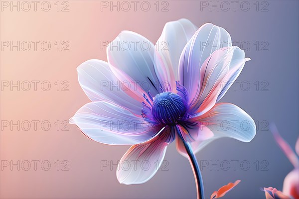 Digital rendered flower evolving in a futuristic forward botanical concept with minimalistic forms, AI generated