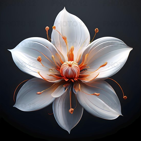 Digital rendered flower evolving in a futuristic forward botanical concept with minimalistic forms, AI generated