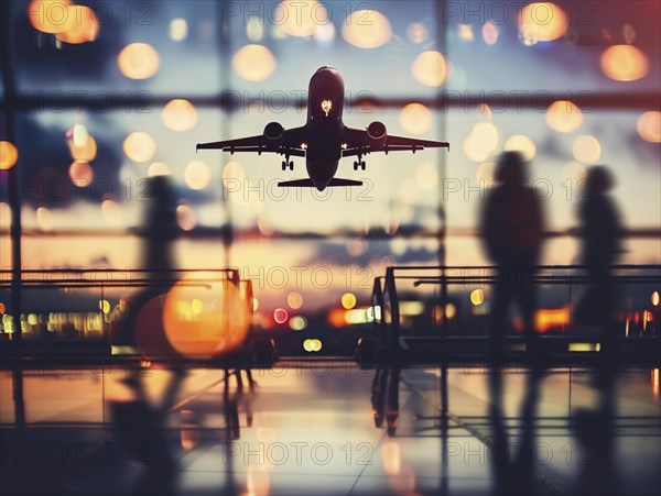 Passengers wait to board their plane at the airport, AI generated