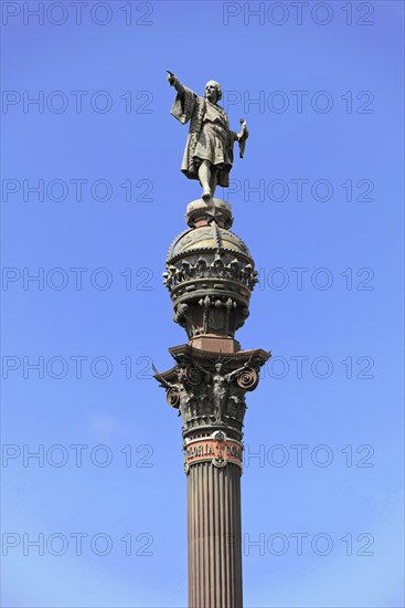 Monument a Colom, Colombus Column, Barcelona, Catalonia, Spain, Europe, Large monument with a figure rising from a column, Europe