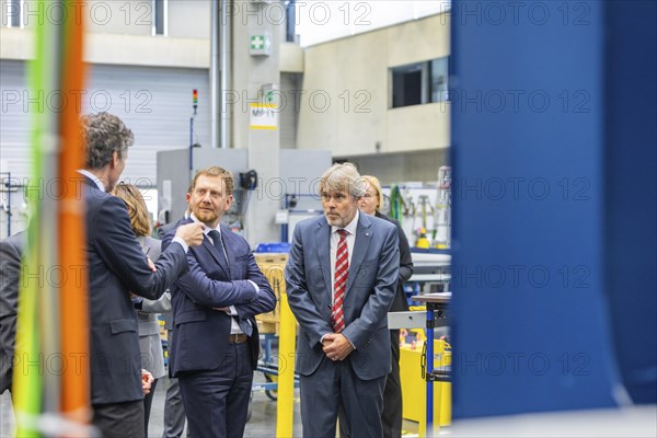 Minister President Michael Kretschmer visited TRUMPF Sachsen SE in Neukirch. After being welcomed by Dr Nicola Leibinger-Kammueller, CEO of TRUMPF SE + Co KG, and Dr Mathias Kammueller, CDO of TRUMPF SE + Co KG, the Minister-President talked to those present and took part in a tour of the company. The company is one of the international market and technology leaders in the field of machine tools and lasers for industrial production, Neukirch/Lausitz, Saxony, Germany, Europe