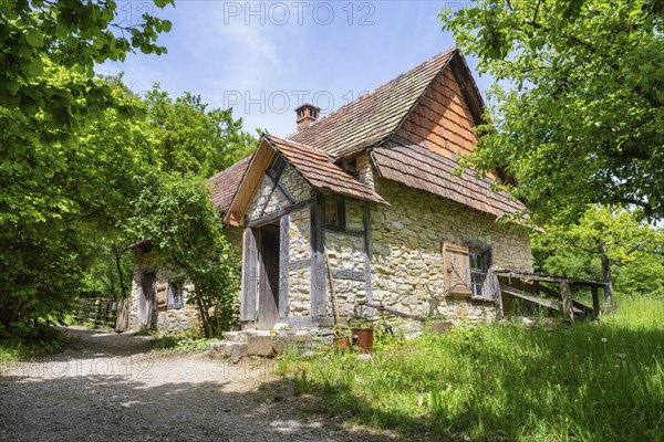 Traditional stone house built with Jura limestone, kiln, pottery, built in 1826, original location: Neuhausen ob Eck, open-air museum Neuhausen ob Eck, district of Tuttlingen, Baden-Wuerttemberg, Germany, Europe