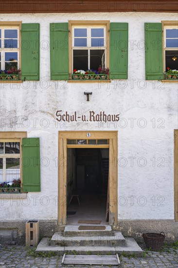 Detailed view of a traditionally built old schoolhouse, also the town hall, built in 1830, original location: Bubsheim, district of Tuttlingen, open-air museum Neuhausen ob Eck, district of Tuttlingen, Baden-Wuerttemberg, Germany, Europe