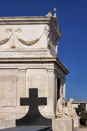 Large cemetery with tombs and religious symbols in Chiclana, Andalusia, Spain, Europe