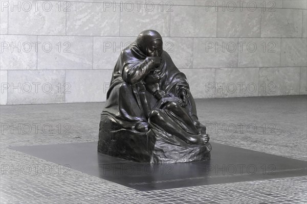 Pieta by Kaethe Kollwitz in the Schinkelbau Neue Wache unter den Linden in Berlin, Berlin, Germany, Europe, bronze sculpture of a mother with a child in mourning standing in Berlin, Europe