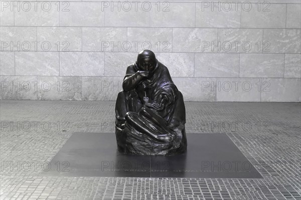 Pieta by Kaethe Kollwitz in the Schinkelbau Neue Wache unter den Linden in Berlin, Berlin, Germany, Europe, A bronze sculpture in Berlin that sits pensively and depicts human emotions, Europe