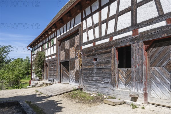 Traditionally built, old farmhouse, half-timbered house, called Baerbele-Haus, built around 1750, original location: Schoemberg, open-air museum Neuhausen ob Eck, district of Tuttlingen, Baden-Wuerttemberg, Germany, Europe