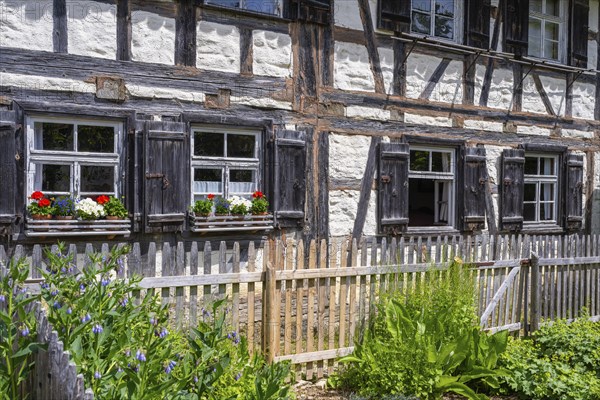 Traditionally built, old farmhouse, half-timbered house, called Biehle built in the 18th century, open-air museum Neuhausen ob Eck, district of Tuttlingen, Baden-Wuerttemberg, Germany, Europe