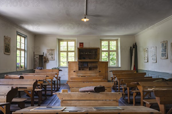 Typical classroom of a village school in the 19th century, Neuhausen ob Eck Open-Air Museum, Tuttlingen district, Baden-Wuerttemberg, Germany, Europe