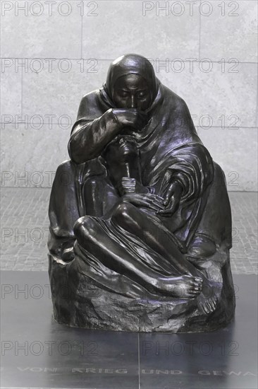 Pieta by Kaethe Kollwitz in the Schinkelbau Neue Wache unter den Linden in Berlin, Berlin, Germany, Europe, A bronze sculpture in Berlin showing a mother and her child in a mourning pose, Europe