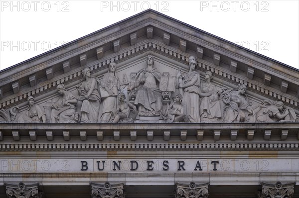 Lettering and relief in the tympanum above the main portal of the Bundesrat, Berlin, Germany, Europe