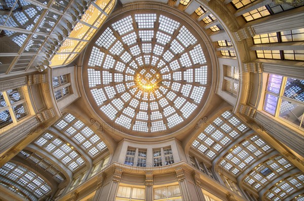 Dome as cassette-shaped reinforced concrete rib construction with glass blocks, Maedlerpassage, shopping arcade, shopping centre, shopping mall, shopping arcade, Leipzig, Saxony, Germany, Europe