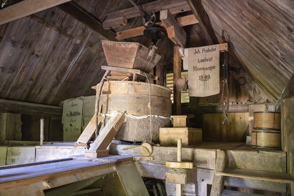 An old, fully functional flour mill, house mill, built in 1767, original location: Peterzell in the Black Forest, open-air museum Neuhausen ob Eck, district of Tuttlingen, Baden-Wuerttemberg, Germany, Europe