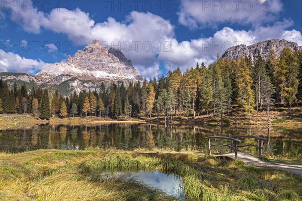 Autumn at Lake Antorno under the Three Peaks, Dolomites, South Tyrol