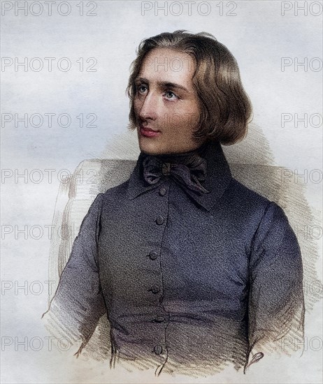 Franz Liszt, 1811-1886, Hungarian composer. Lithograph from the 19th century by Em. Baerentzen & Co. From the book Figaro. Journal for Literature, Art and Music by Georg Garstensen. Published in 1841, digitally restored reproduction from a 19th century original, record date not stated