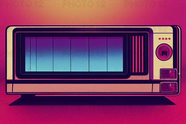 Radio tape recorder in retrowave 80s style, vibrant colors, music technology, cassette player