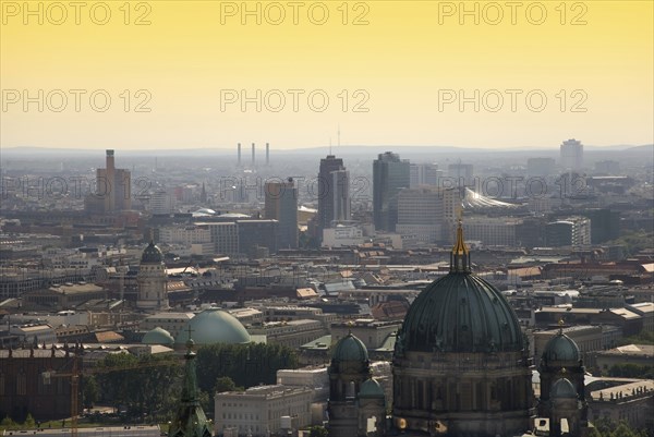 Berlin skyline with potsdamer platz and berliner dom at dawn