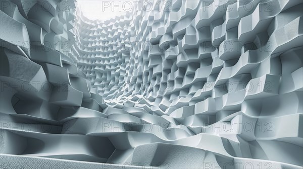 Abstract textured white waves, creating a sense of depth and an optical illusion effect, AI generated