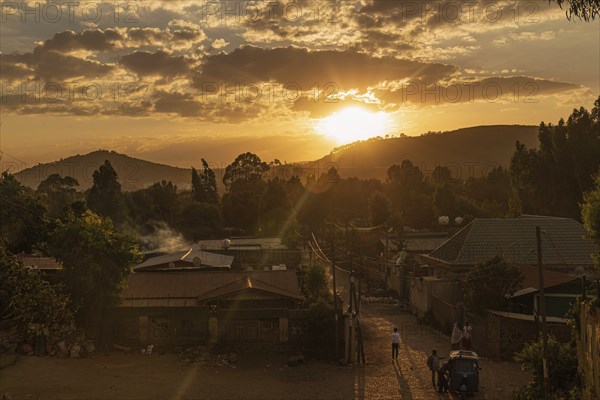 Early morning sunrise street scene in Lalibela, Ethiopia, Africa