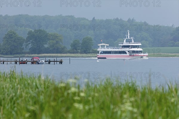 Jetty, excursion boat Nordlicht, Ellenberg, Kappeln, Schlei, Schleswig-Holstein, Germany, Europe