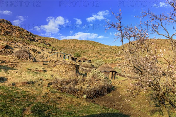 Tradtional hut village in rural Lesotho